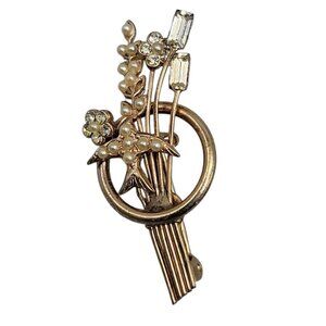 Antique Edwardian Floral Spray Brooch Seed Pearl Dove  Small Delicate Elegant